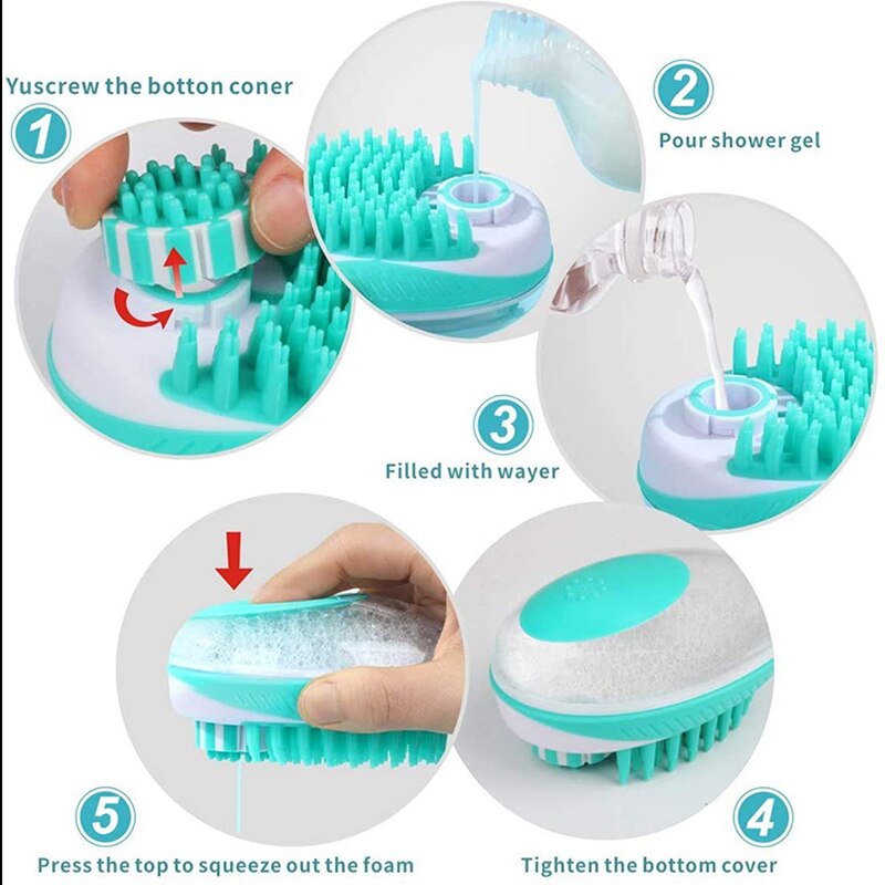 Cepillo para baño de perro 2 en 1 para mascotas, peine para masaje de SPA de silicona suave, aseo de pelo para perros y gatos, herramienta de limpieza para perros