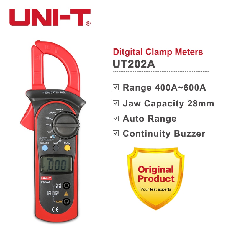 UNI-T UT202A 600 Amp Digital Clamp Meter Current AC DC Voltage Multimeter Diode MAX Mode Data Hold Tester Clamp Meter