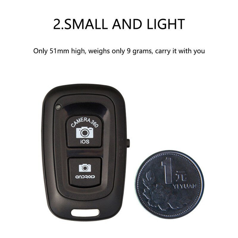 Black Mini Wireless Remote Controller Bluetooth Selfie Camera Shutter For Mobile Phone
