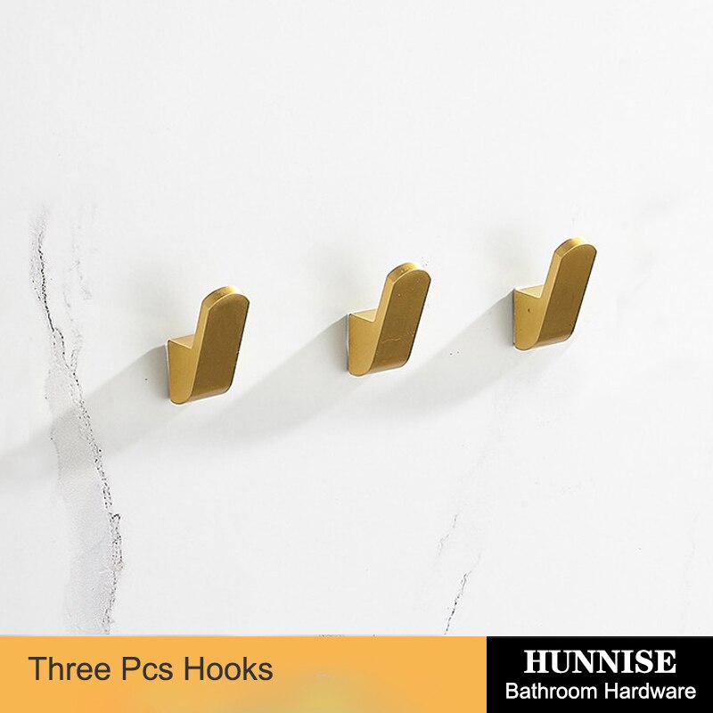 Bathroom Hardware Set Square Brushed Gold Bath Hardware Set Stainless Steel Towel Rack Paper Holder Gold Hardware Sets: 3pcs-hook
