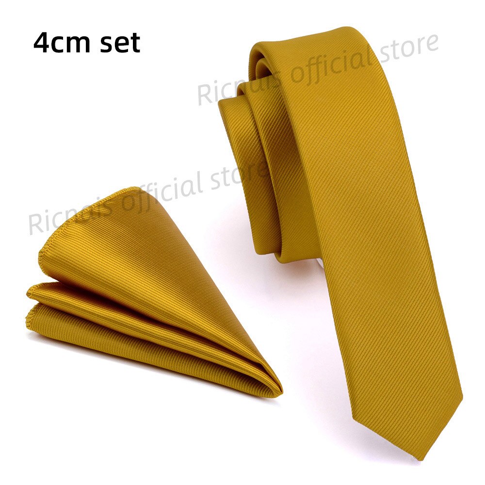 Ricnais-Corbata ajustada de 4cm para hombre, conjunto de pañuelo de Color liso rojo y amarillo, para y boda: CAMEL