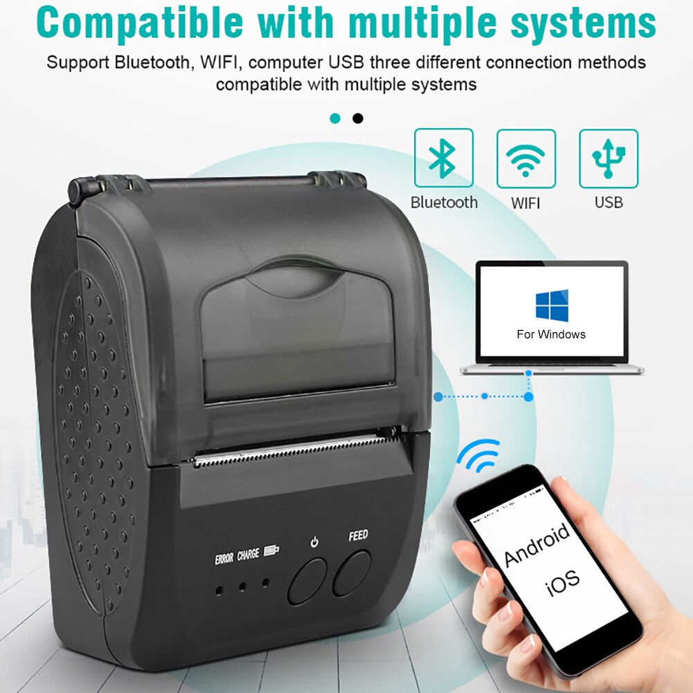 Wireless Bluetooth Receipt Thermal Printer Portable POS Printer for Restaurant Sales Retail 58MM Mobile Phone Android POS PC