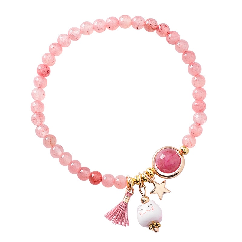 Doreen-pulsera de cuerda de gato de cerámica Kawaii para mujer, brazalete sencillo tejido a mano, cuentas de borla, joyería de de estilo japonés