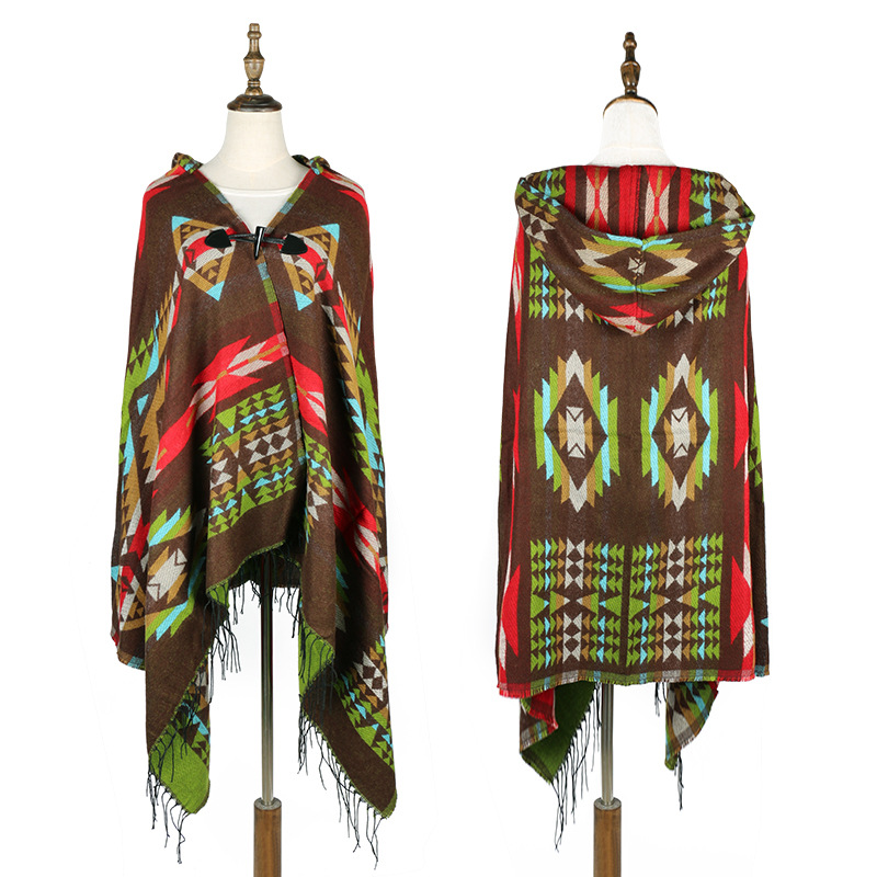Ethnique multifonction bohème châle écharpe Tribal frange sweats à capuche rayé Cardigans couvertures Cape châle glands Poncho manteau