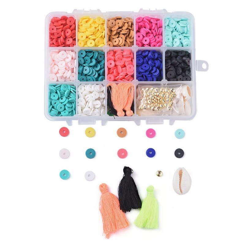 1 Doos Kleurrijke Platte Ronde Polymer Klei Kralen Sieraden Maken Gereedschap Voor Meisje