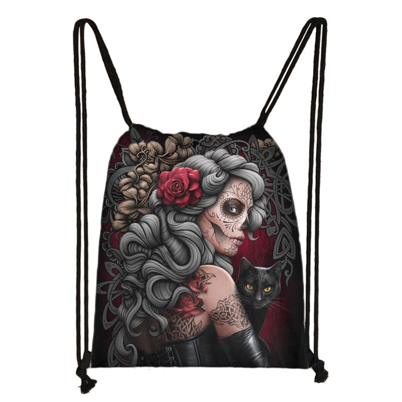 Mochila Cool Death Skull para hombre y mujer, bolsa de viaje con cordón, para guardar zapatos, de lona: skdmohuan01