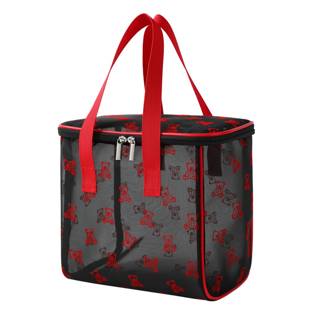 Large Capacity Mesh Cosmetic Bags Zipper INS Toiletries Storage Pouch with Handle Soft Perspective Makeup Bag Travel: Dark Grey