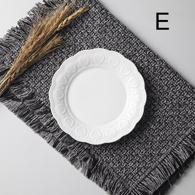 6inch, white embossed porcelain serving dish, ceramic kitchen plates, wedding plates for decoration, party buffet fruit plate: E