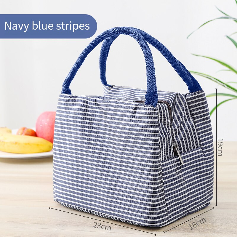 Fiambrera con enfriador de patrón funcional, bolsa de almuerzo de lona aislada portátil, bolsos para la comida de Picnic térmica, bolsos para mujer y niño: Navy