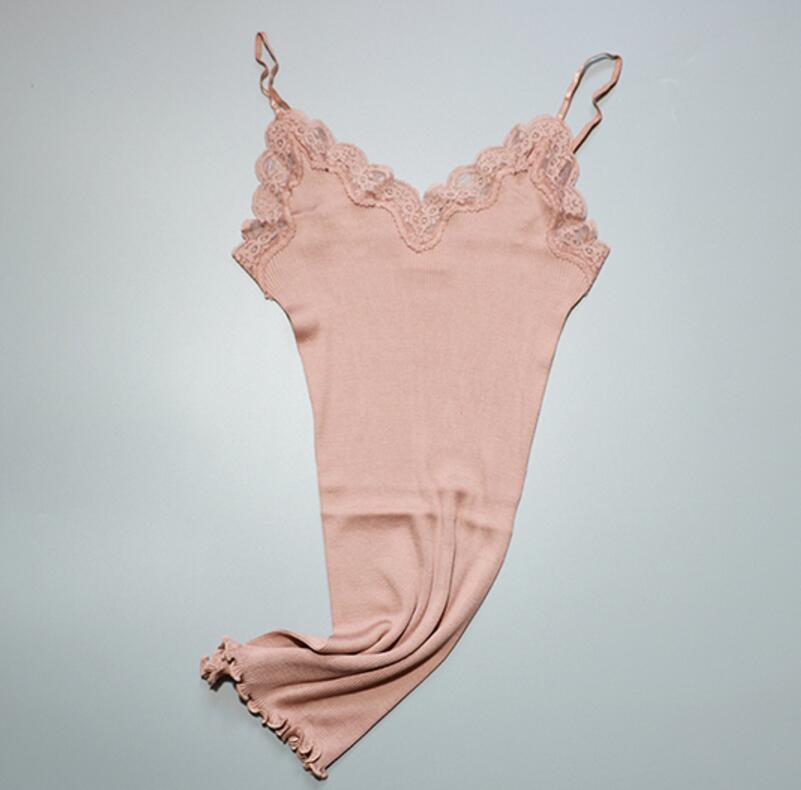 70% Zijde 30% Katoen Gebreide Kant Hemdje Vest Nachtkleding Spaghetti Band SJ309: pink