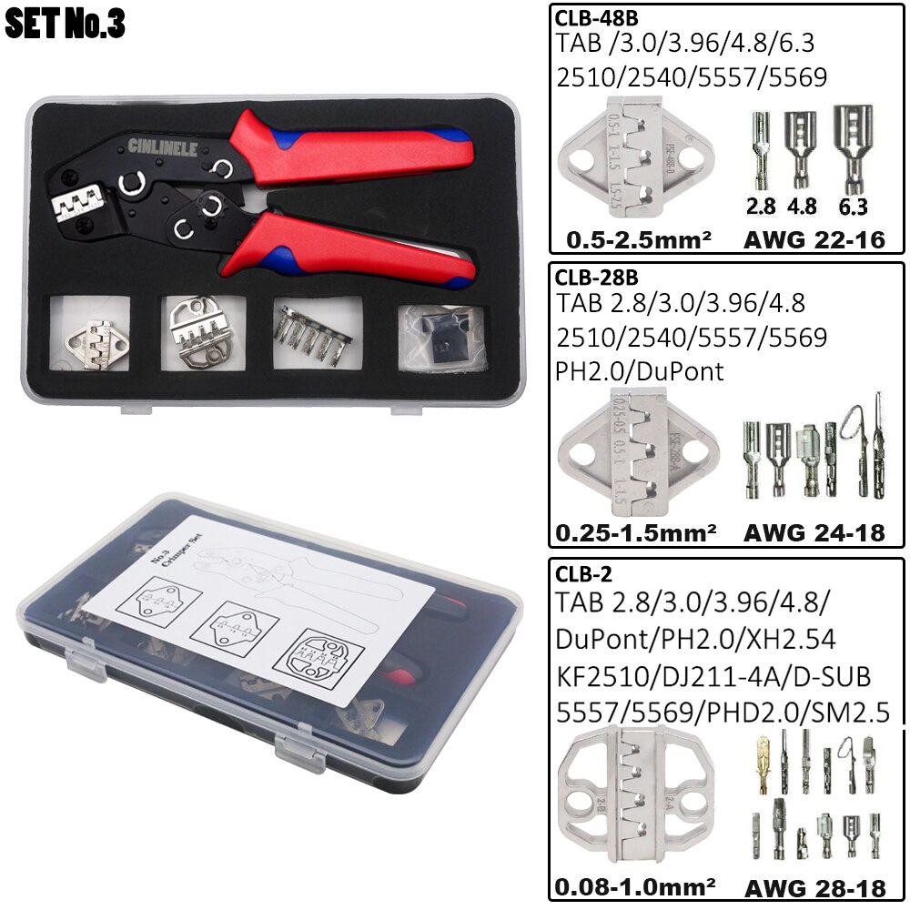 Male/Female Spade Crimp Terminals Crimping Tools Electrical Pliers Insulating Sleeve Wire Wrap Connector SN-48B: CLANo.3