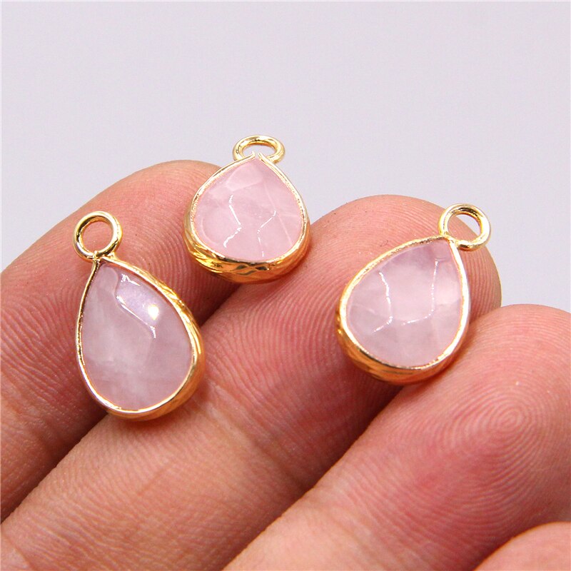 3pcs Singolo Foro allentati goccia Dell'acqua di fascino del pendente Labradorite Naturale di cristallo pietre occhio di tigre pietra Pendenti Con Gemme E Perle per monili che fanno: 6 Pink quartz gold