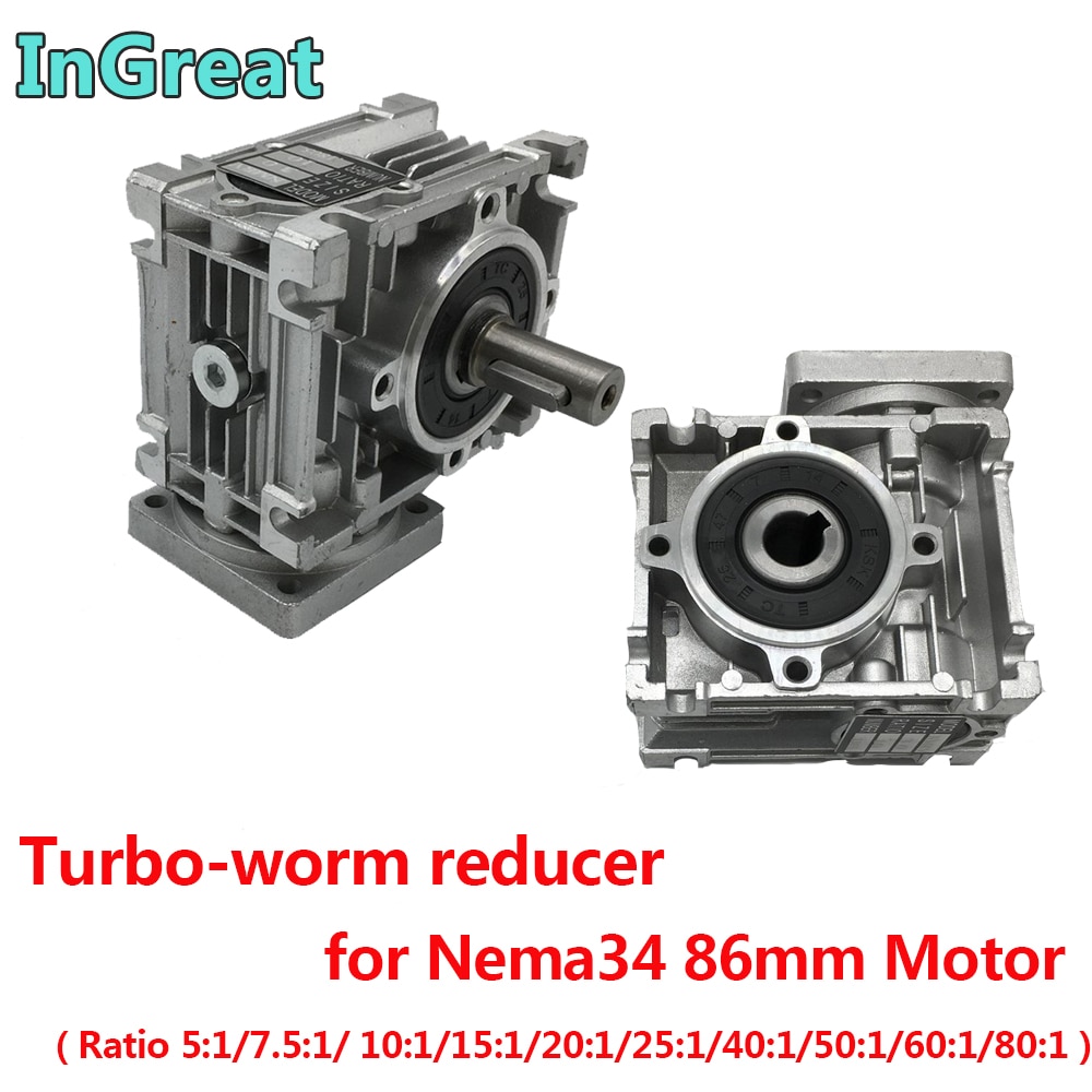 20:1 Turbo-Worm Gearbox RV040 Speed Reducer 18mm Output 90 degree for Nema34 86mm Flange Stepper Motor