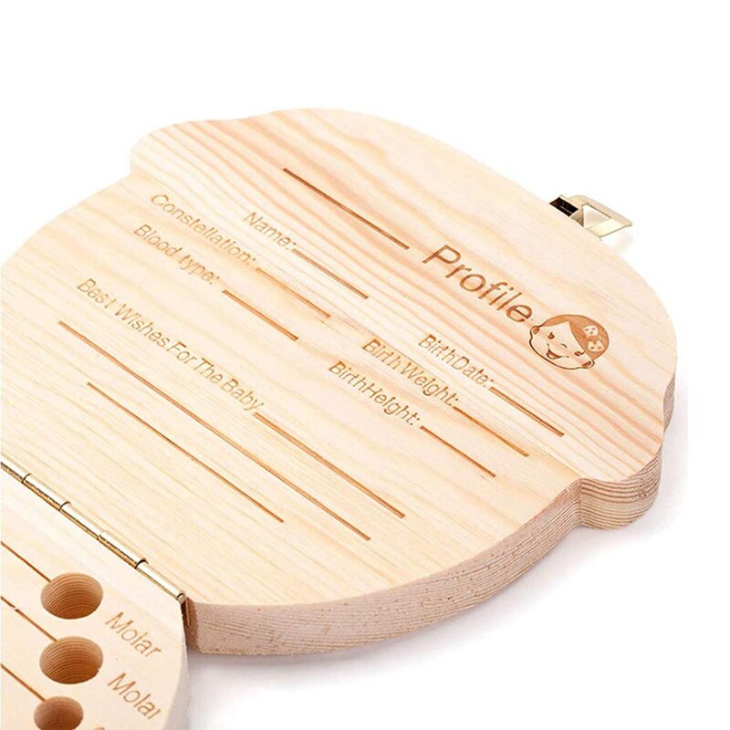 Baby Milk Teeth Box Spanish English Russion French Baby Wood Tooth Box Organizer Kids Deciduous Storage Collect wooden Box