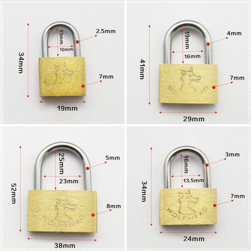 Wolf Head Brass Lock Small Locks Door Locks 20mm 25mm 30mm 40mm 50mm Not Rust Lock Core Include 3 keys Copper Padlock