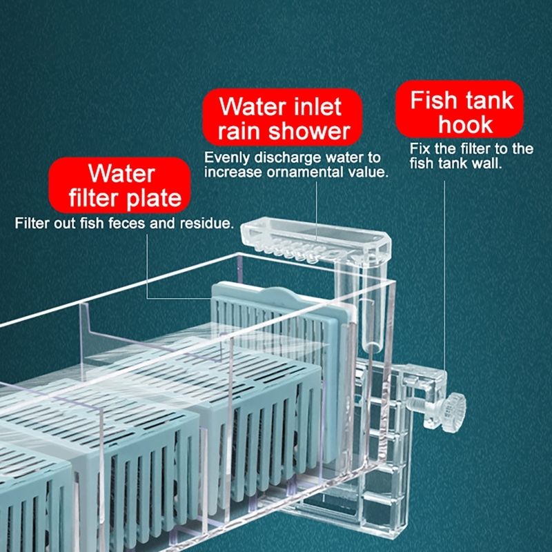 Akvarium vægmonteret vandfaldsfilterrulle cirkulerende iltgenerering lydløs cirkulerende vandrenser akvarium topfilter