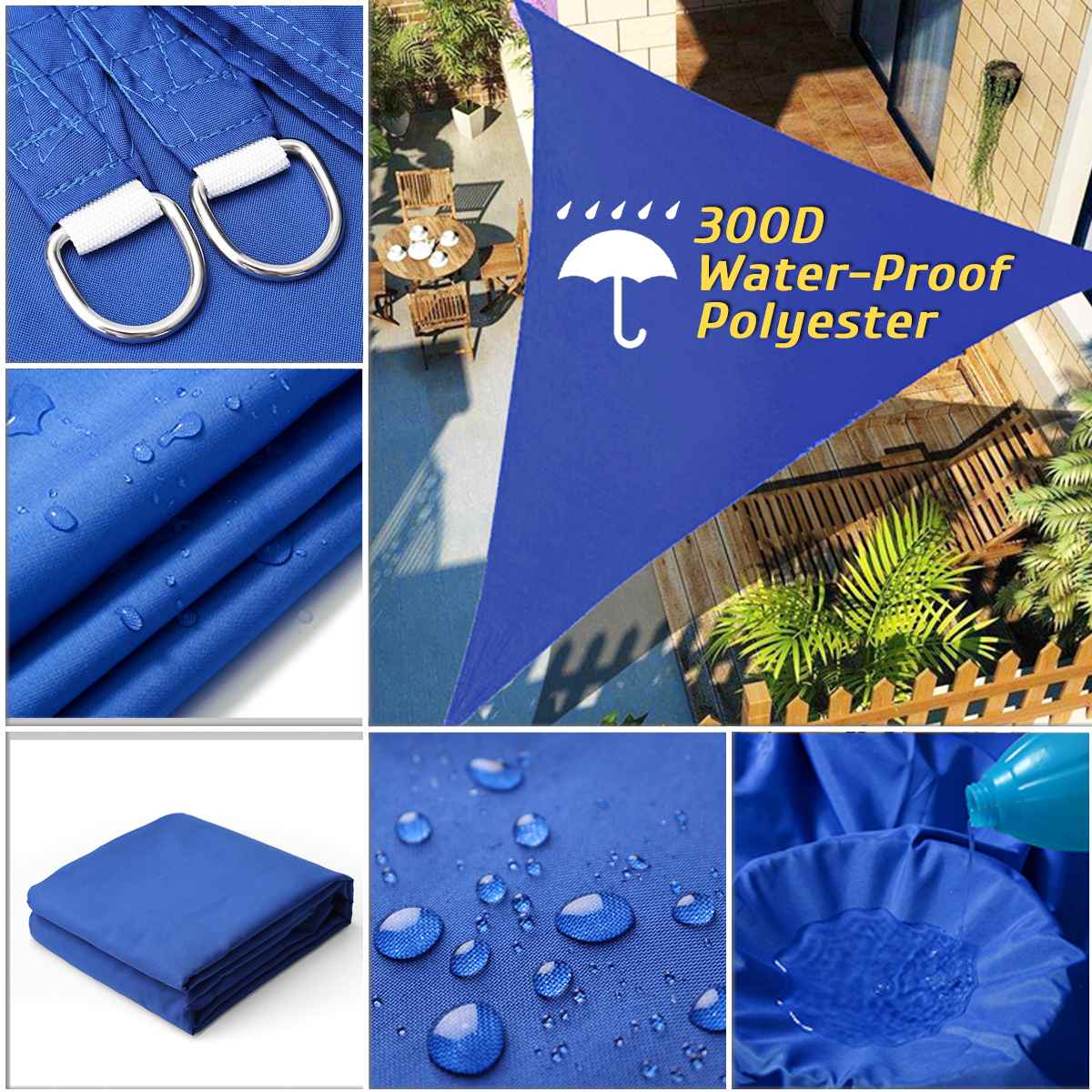 300D Sun Shade Sail Waterproof Rectangle Triangle Garden Beach Awning Camping Patio Pool Sun Canopy Tent Sun Shelter Royal Blue
