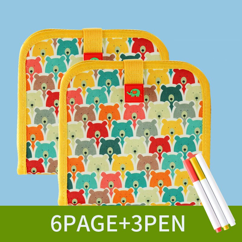 Kid Portable Painting Book Double-sided Erasable Drawing Book Animal Graffiti Writing Board Early Education Stationery Supplies: 6Page Bear