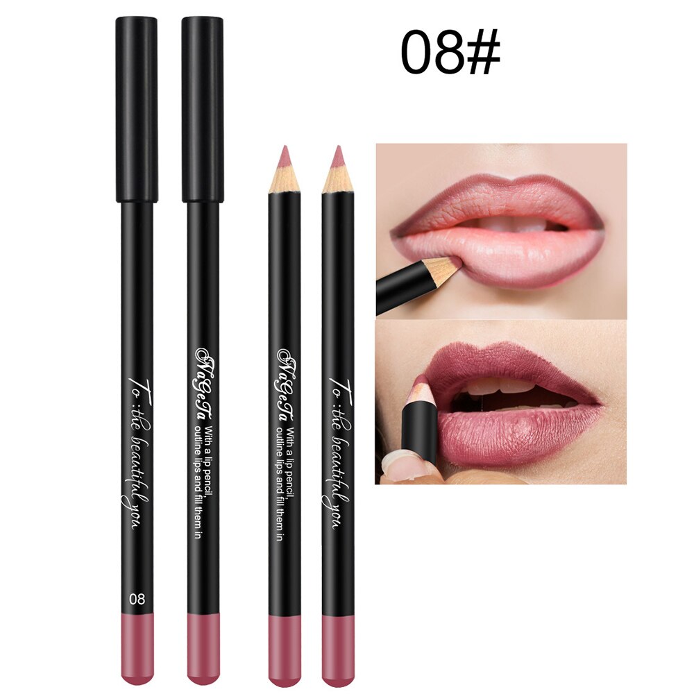 1 st 12 färger lip liner penna vattentät långvarig natur läppar konturlinje makeup lipliner penna: 08