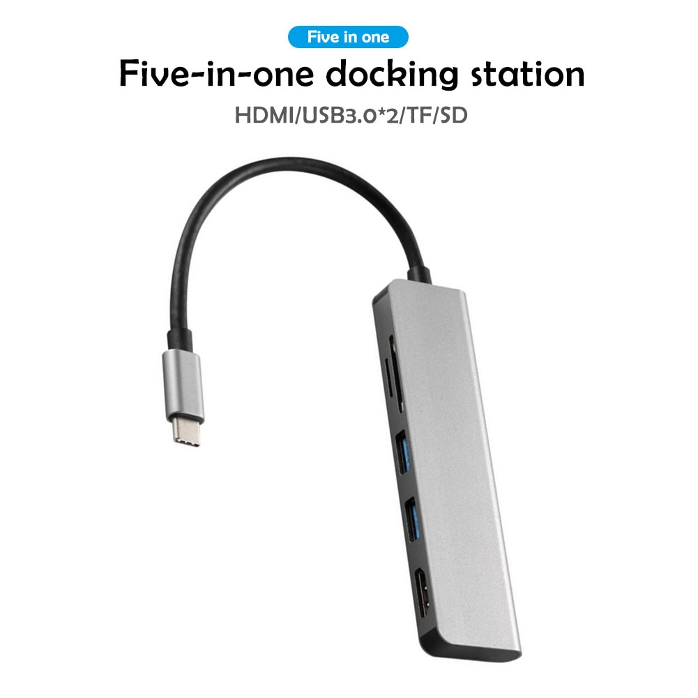 multifonctionnel 5 en 1 en alliage d'aluminium USB Type C adaptateur de moyeu USB C vers HDMI USB3.0 TF lecteur de carte HD convertisseur de