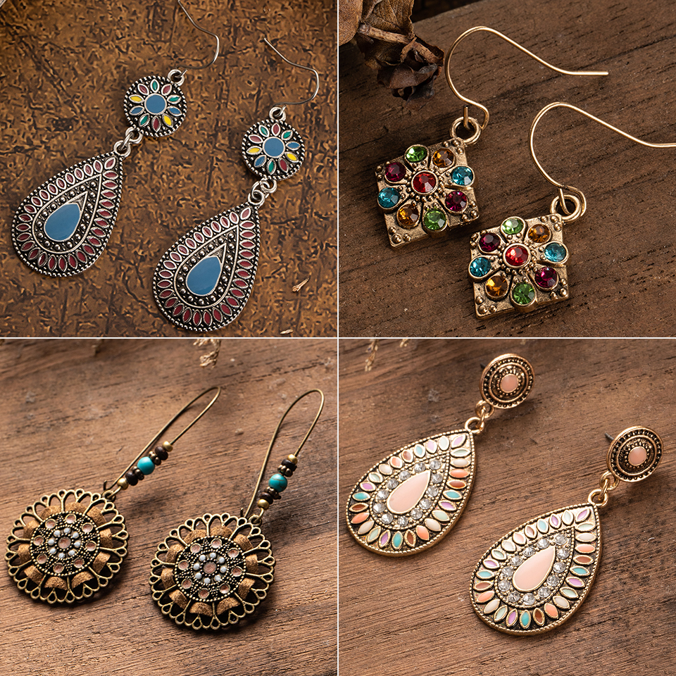Multiple Ethnic Boho Vintage Tassel Feather Golden Leaf Dangle Earrings for Women Female Jewelry Accessories