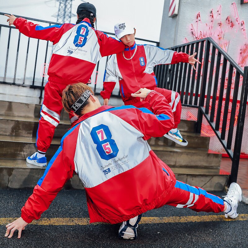 Children'S Hip-Hop Dance Costumes For Kids Boys Girls Hiphop Loose Reflective Suit Jazz Performance Costumes Stage Wear DN7099