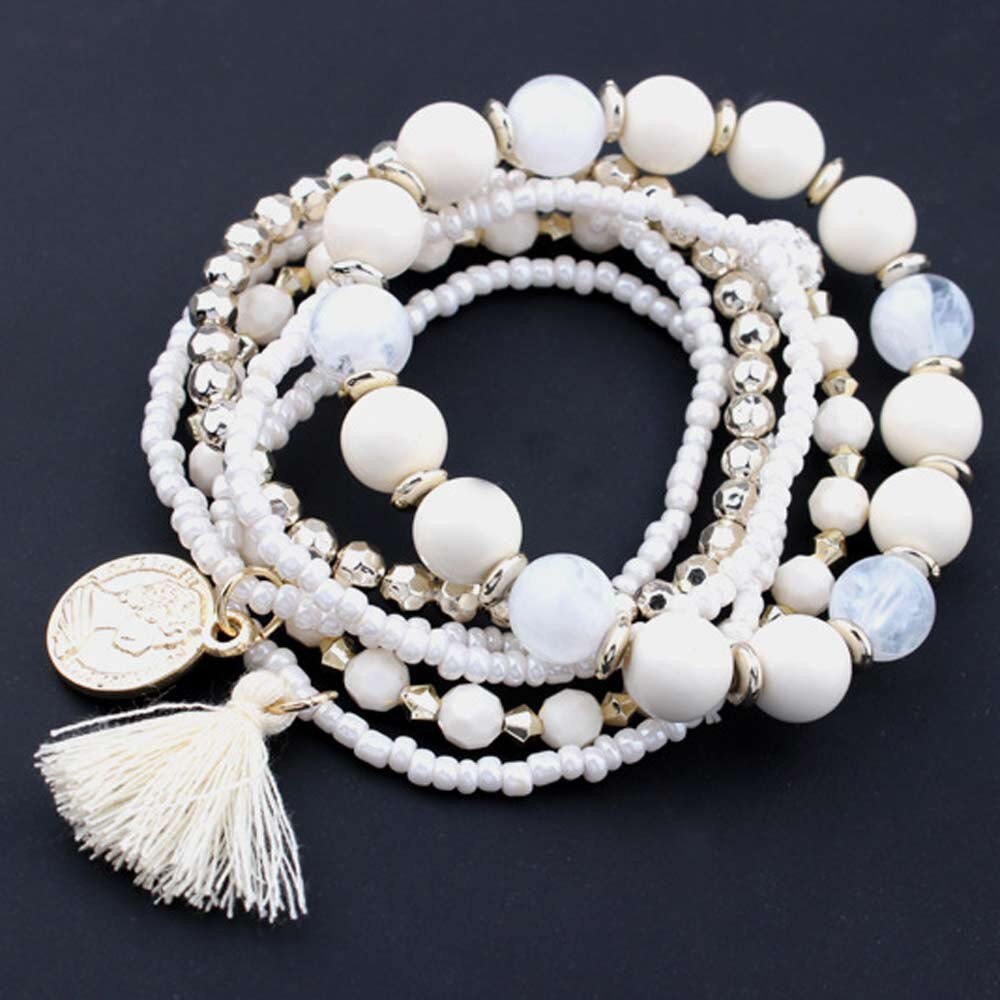 Brand fishion Women girl Multilayer Beads Bangle Multiple colors Tassels Bracelets bangles 25#201809123010