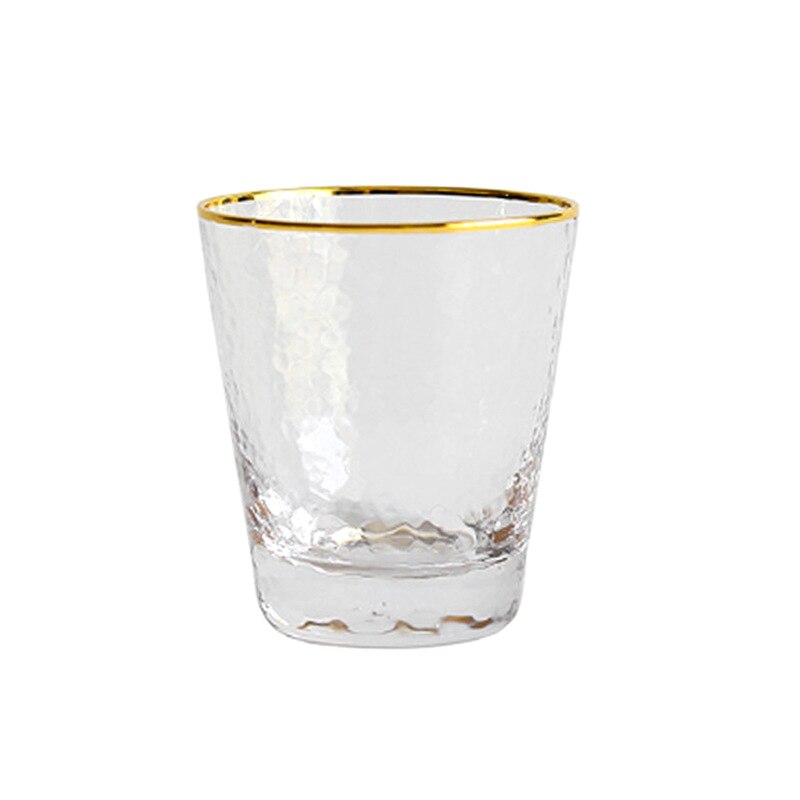 Taza de leche y café con borde dorado, vaso de Agua de Cristal martillado, vaso de zumo sin plomo, taza de bebida transparente, vaso de vidrio para el hogar: B-Chrysostom 315ml