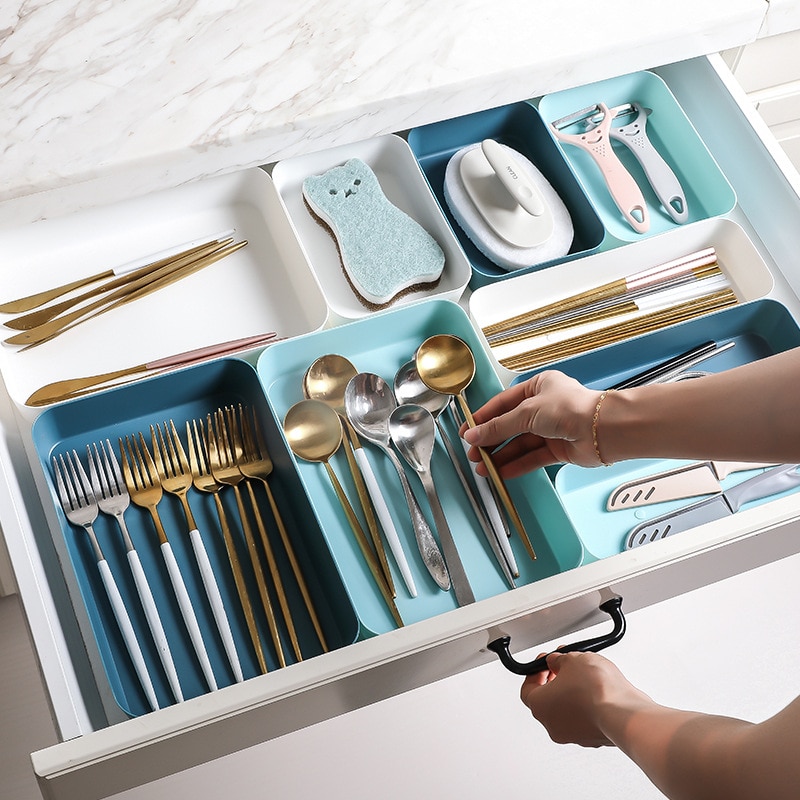 Drawer Box Cutlery Utensils Tray Storage Organizer Makeup Boxes Cosmetics Kitchen Organizers Drawer Divider Storage Cabinet