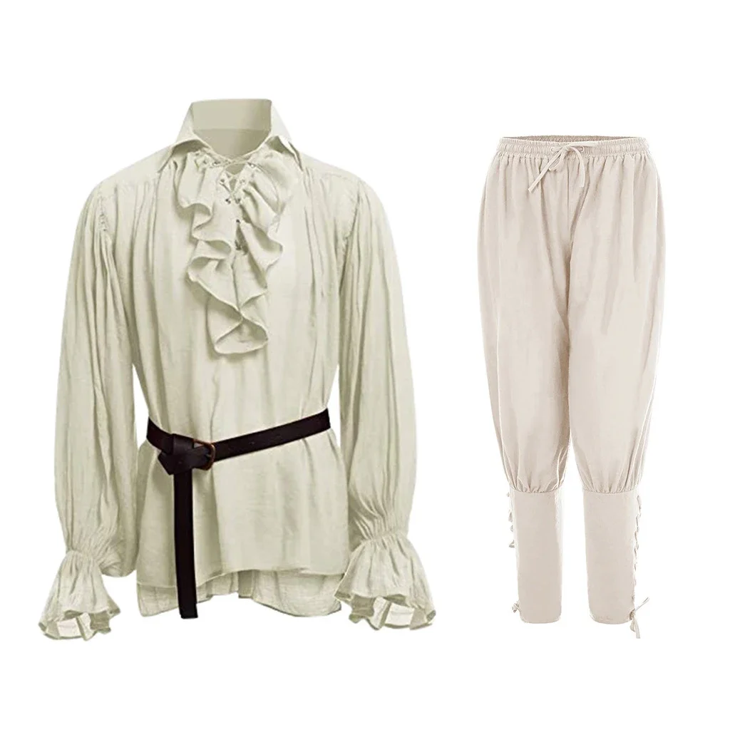 Chemises médiévales à volants gothique Steampunk victorien Pirate Cosplay Costume hommes hauts pantalons à lacets chemise Larp Vintage
