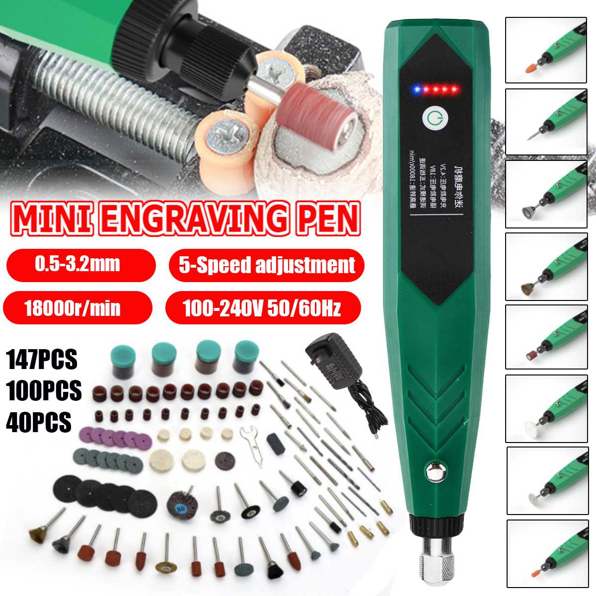 18000 tpm roterende gereedschap houtbewerking graveerpen 147 stuks set 5 snelheden diy voor sieraden metaal glas mini elektrische boor met boortje