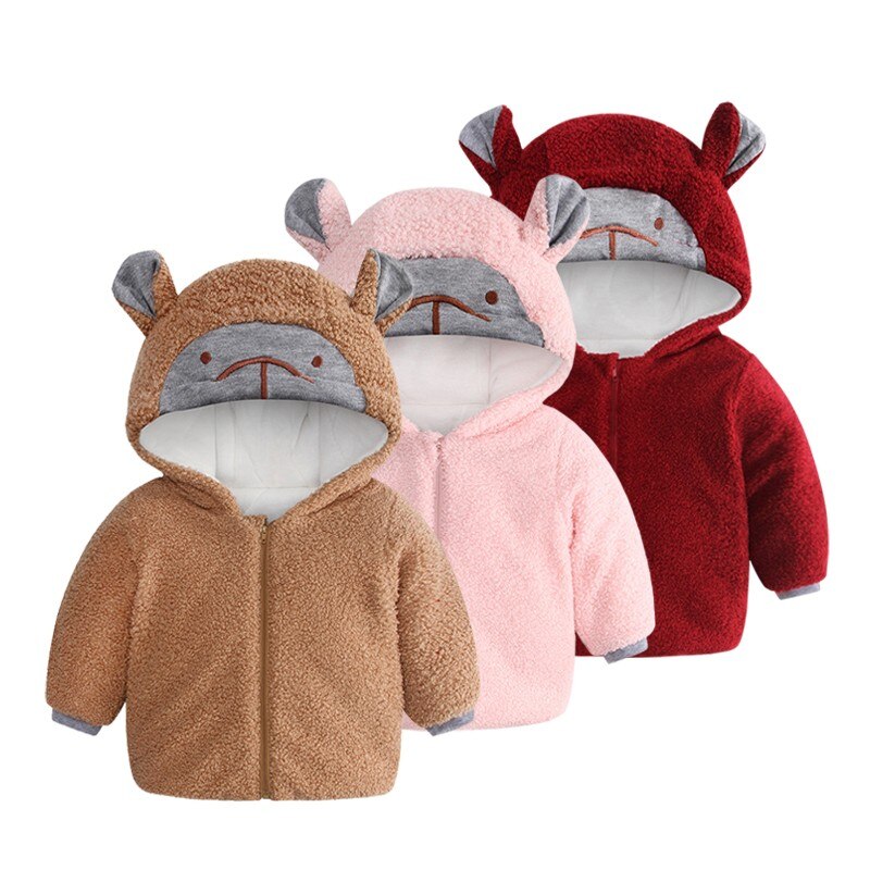 Outono inverno roupas do bebê meninos meninas casaco quente crianças bonito dos desenhos animados topos sólida mais veludo novas crianças casuais jaquetas 1-4y