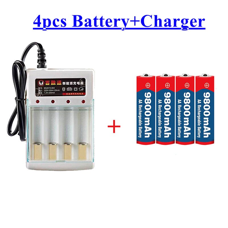 Tag Aa Batterij 9800 Mah Oplaadbare Batterij Aa 1.5 V. Oplaadbare Alcalinas Drummey + 1Pcs 4-Cell Battery Charger
