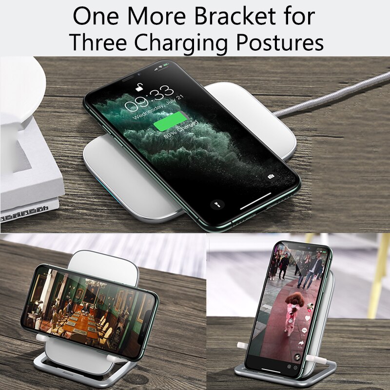 Baseus 15W Qi Draadloze Oplader Stand Qi Snelle Lading Telefoon Stand Multifunctionele Draadloze Opladen Pad Voor Iphone 11 Pro samsung