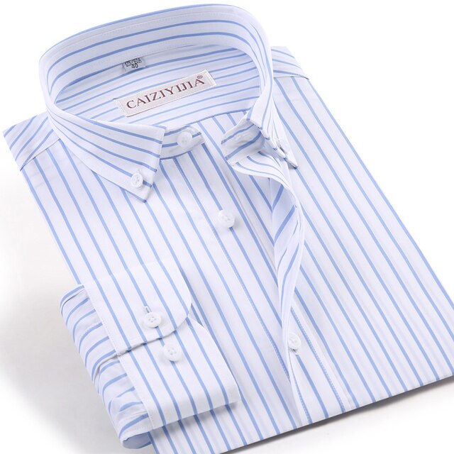 Chemise à manches longues pour homme à rayures verticales, tissu facile d'entretien - infroissable, chemises boutonnées décontractées et élégantes en coton: Czlx 210 / 42
