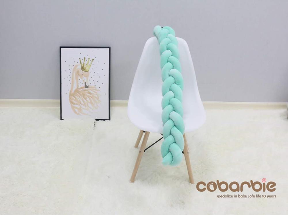 100 Cm Gevlochten Crib Bumpers + Knoop Kussen Kussen, Kwekerij Beddengoed, Cot Kamer Dector: green100cm