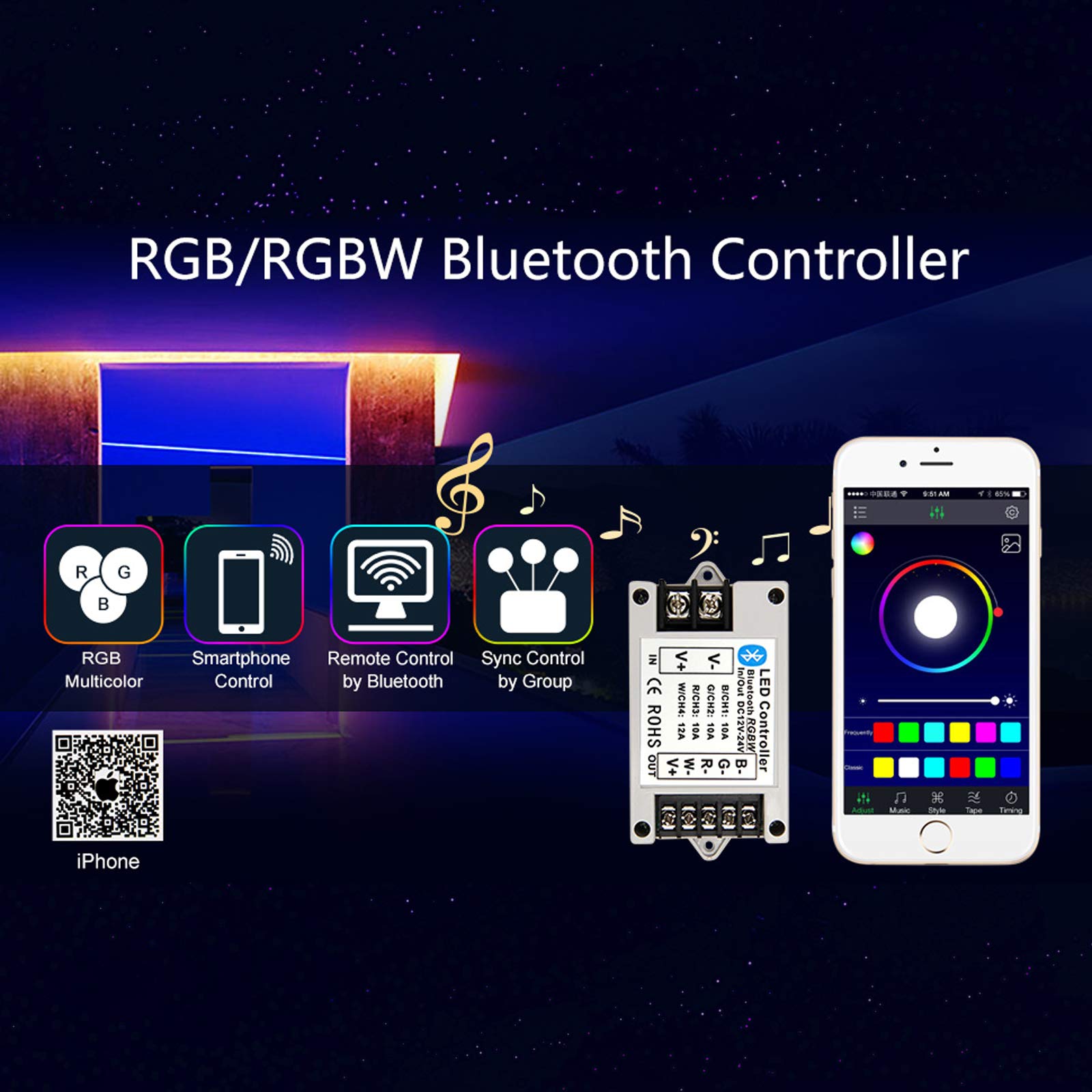 Bluetooth/RGB/RGBW led controlador BT inalámbrico para IOS/Android de tira Led Bluetooth 4,0 DC 12 V/24 V 24A