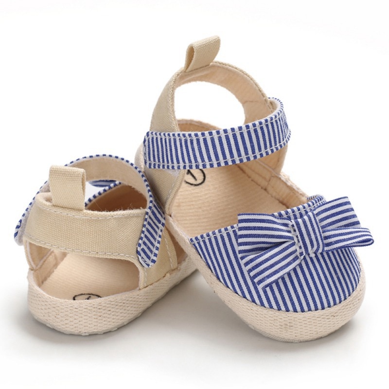 Baby Meisje Sandalen Ademend Streep Patroon Anti-Slip Meisjes Schoenen Met Strik Casual Sneakers Peuter Zachte Zolen Strand Sandalen