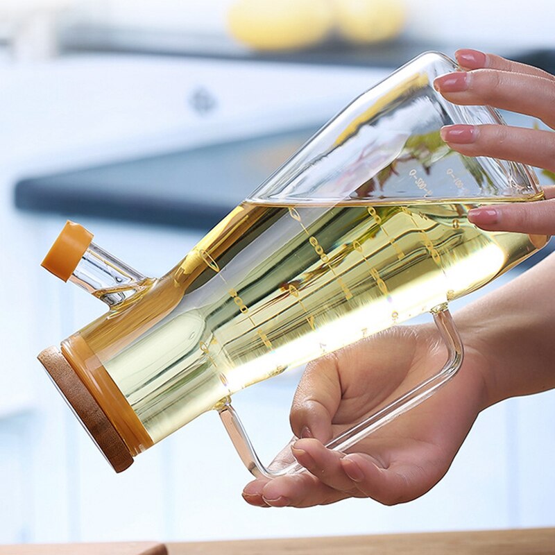 Bottiglia di olio di vetro trasparente da 900Ml, con manico bottiglia di olio, adatta per utensili da cucina contenitore di salsa di aceto di soia