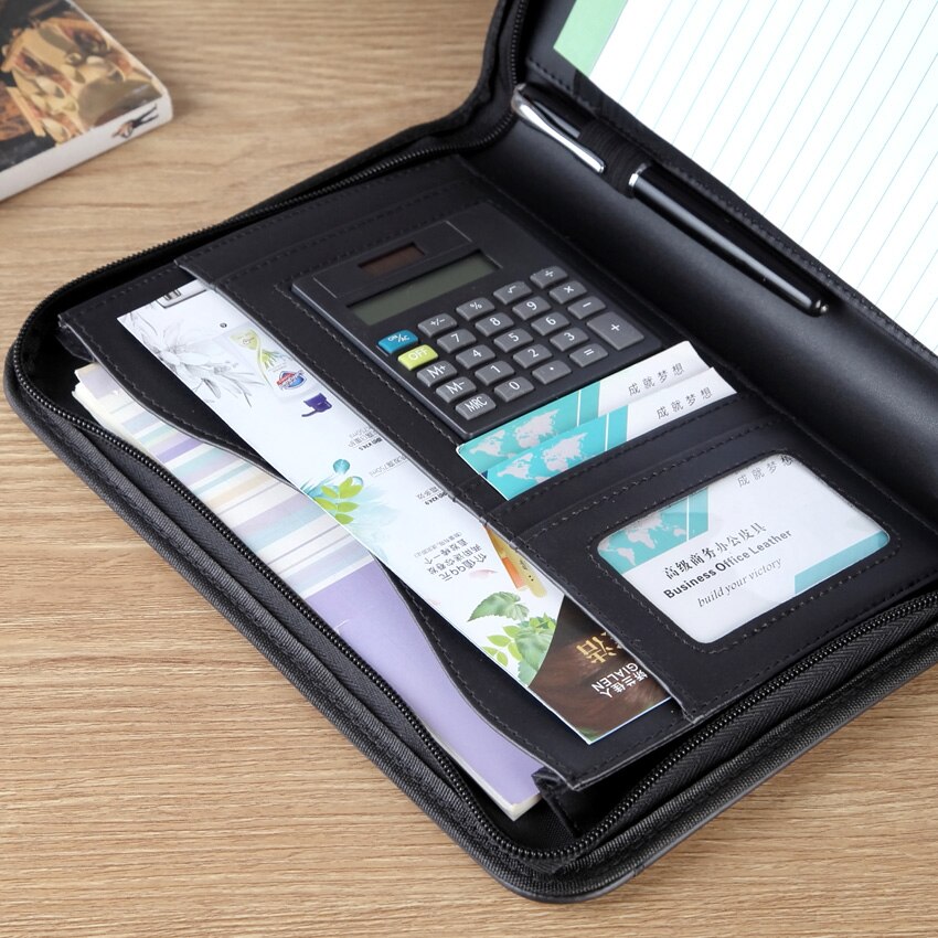 Affärsdokumentpåse kort fodral  a5 padfolio filmapp med blixtlås anteckningsblock skrivplatta ficka för dokument ipad kalkylator