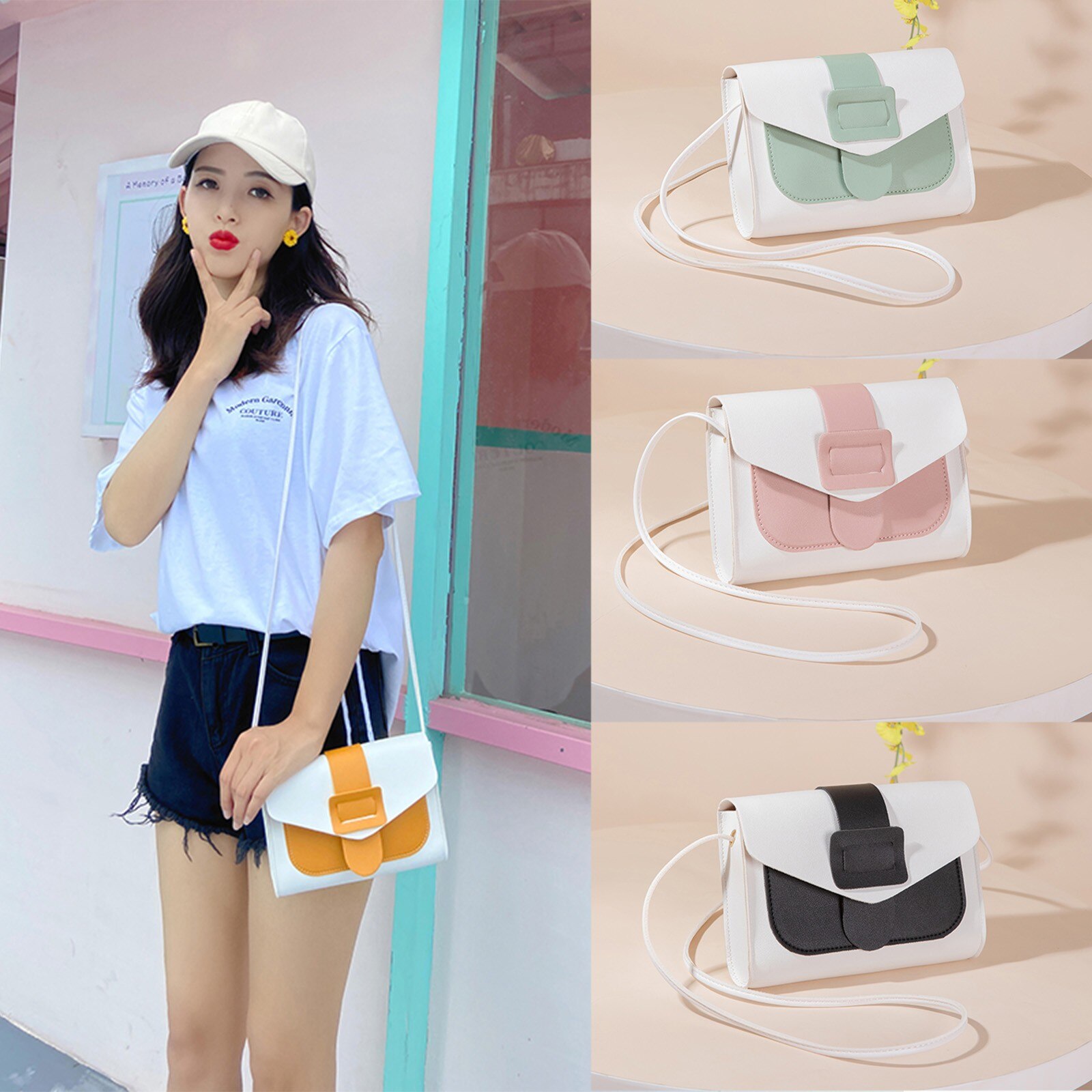 Kontrast Farbe Leder Umhängetaschen Für Frauen Reise Handtasche Einfache Schulter Bote Tasche Damen Umhängetasche Bolso # np30