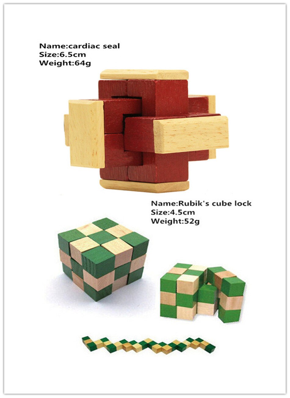 IQ Brain Teaser Cube And Other Styles Lock 3D Wooden Interlocking Burr Puzzles Game Toy Wood For Adults Kids: Zh727