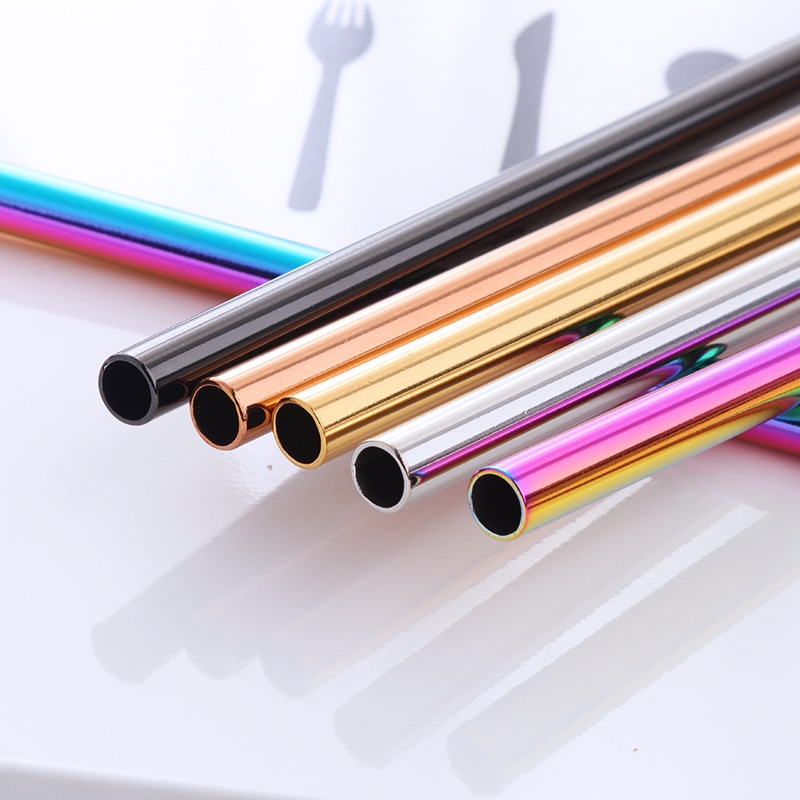 4 Pcs 6mm Straw with Cleaner Brush Short cocktail tubes Long Metal Drinking tubules Drink Straws For Smoothies Tapioca Milk Tea