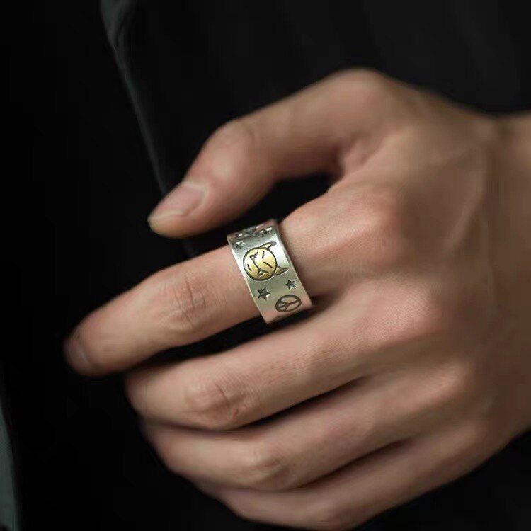 Leuke Gouden Devil Star Retro Chunky Finger Zilver Kleur Verstelbare Ringen Voor Vrouwen Eenvoudige Antieke Sieraden