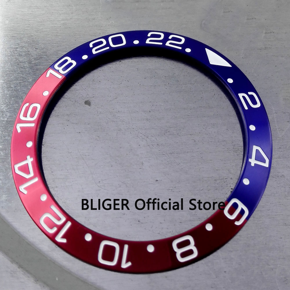 Luxe 38mm blauw rood bezel met witte marks fit 40mm horloge case SUB automatic horloge bezel BB5