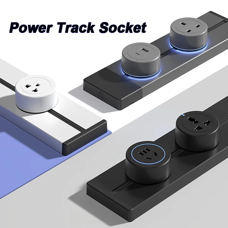 Electric Power Track Wall Mounted Wireless Slide Rail Socket Flexible Rotating Socket for Kitchen Tabletop Wall Outlet Extender