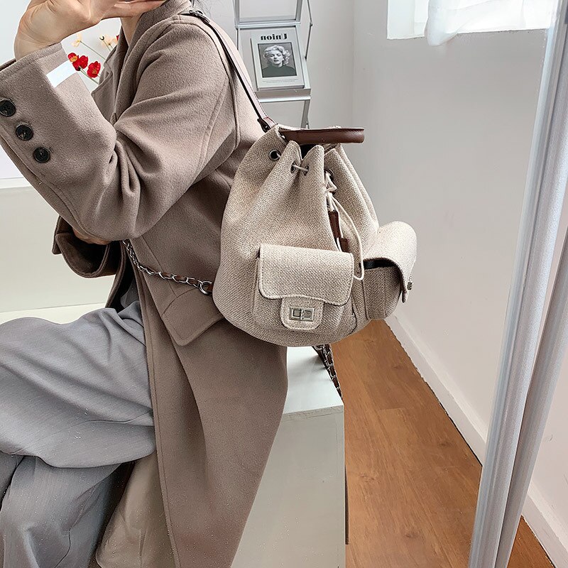 Mochila de algodón y lino para mujer, bolso escolar informal combina con todo, de viaje, de lona, nueva ,