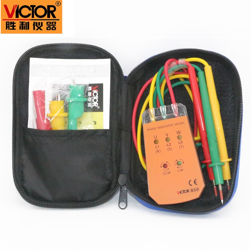 VICTOR VC850 3 Phase Sequence Rotation Indicator Tester 200~480V Checker Meter LED+Buzzer