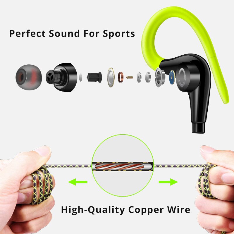 3.5mm Oor opknoping Sport oortelefoon 1.25 m oorhaak Bedrade Hoofdtelefoon Voor iPhone smartphone In-Ear Waterdichte Headsets Met Microfoon
