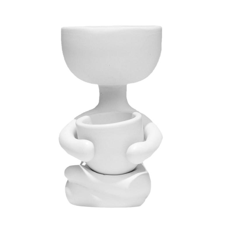 Sitting Human Shaped Planter Ceramic Flower Pot Plant Container Desktop Decoration Humanoid Ceramic Flowerpot (6x6x10cm): White